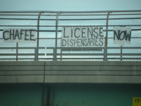 Last Sunday ‘team Leach’ hung a banner over interstate 95 North that stayed up for three days. (Photo by Catharine Leach)